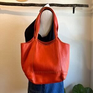 The Sak Orange Genuine Leather Medium Double Strap Tote Shoulder Bag